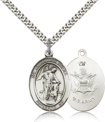 Guardian Angel Army Medal - Sterling Silver
