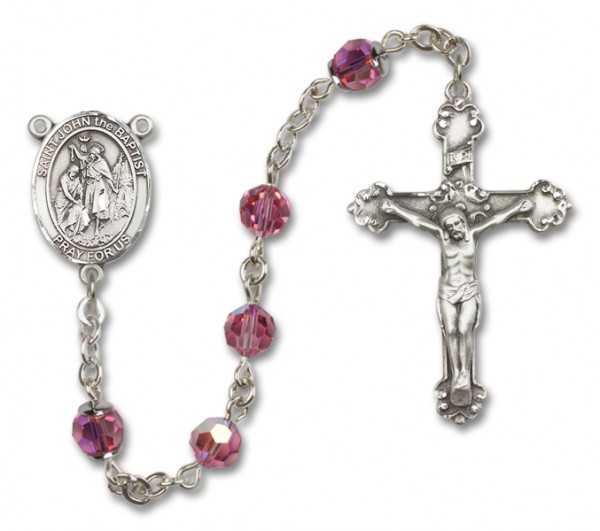 St. John the Baptist Sterling Silver Heirloom Rosary Fancy Crucifix - Rose