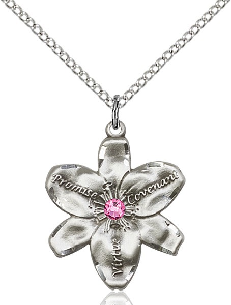 Large Five Petal Chastity Pendant with Birthstone Center - Rose
