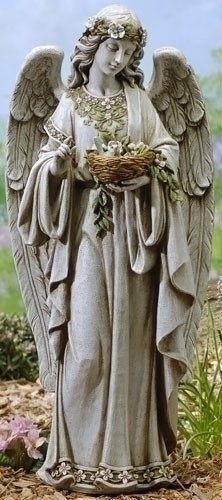 Garden Angel Holding Bird Nest Statue 24&quot; - Multi-Color