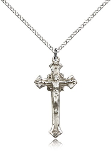 INRI Flared Tip Crucifix Medal - Sterling Silver