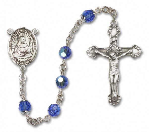 St. Edburga of Winchester Sterling Silver Heirloom Rosary Fancy Crucifix - Sapphire