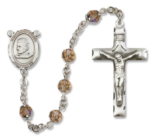 St. John Bosco Sterling Silver Heirloom Rosary Squared Crucifix - Topaz