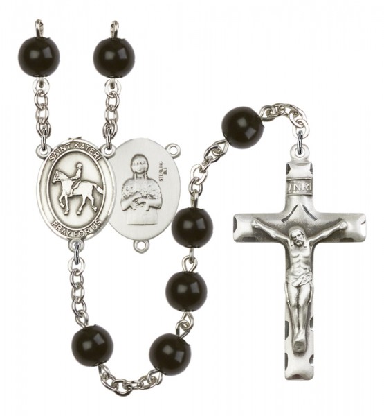 Men's St. Kateri Equestrian Silver Plated Rosary - Black