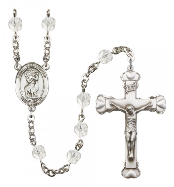 Women's St. Christopher Birthstone Rosary - Crystal