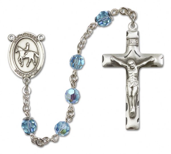 St. Kateri Rosary with Equestrian Heirloom Squared Crucifix - Aqua