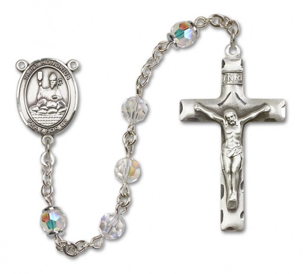St. Honorius Sterling Silver Heirloom Rosary Squared Crucifix - Crystal
