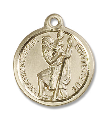 Textured Border St. Christopher Necklace - Nickel Size - 14K Solid Gold