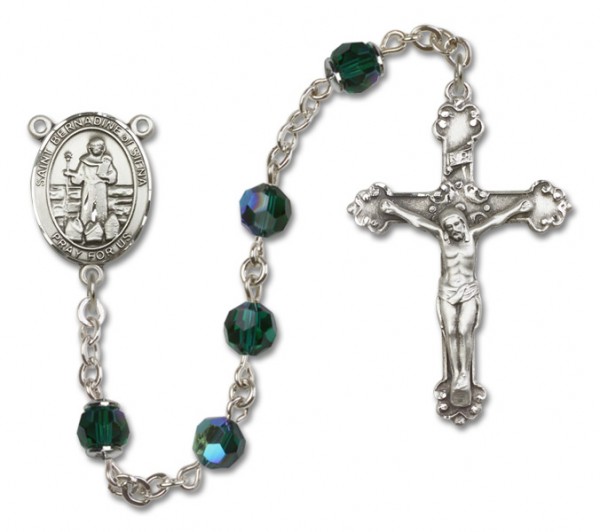 St. Bernadine Sterling Silver Heirloom Rosary Fancy Crucifix - Emerald Green