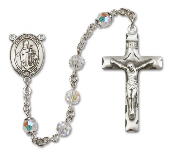 St. Clement Sterling Silver Heirloom Rosary Squared Crucifix - Crystal