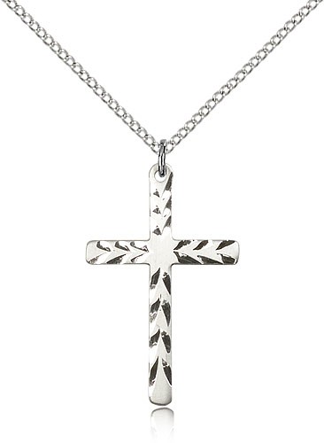 Women's Contemporary Etched Cross Necklace - Sterling Silver