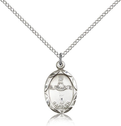 Petite Oval Baptism Medal with Shell In Cross Design - Sterling Silver