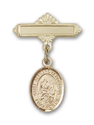 Pin Badge with St. Bernard of Montjoux Charm and Polished Engravable Badge Pin - 14K Solid Gold