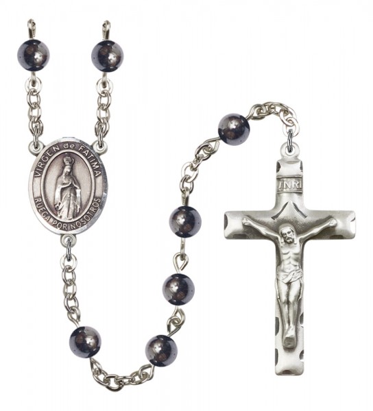 Men's Virgen del Fatima Silver Plated Rosary - Gray