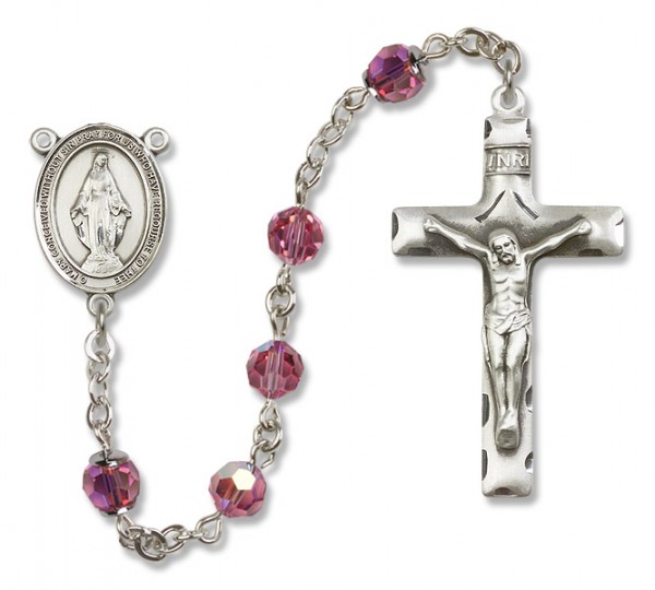 Miraculous Sterling Silver Heirloom Rosary Squared Crucifix - Rose