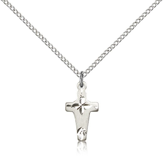 Small Wide Edge Cross Necklace - Sterling Silver