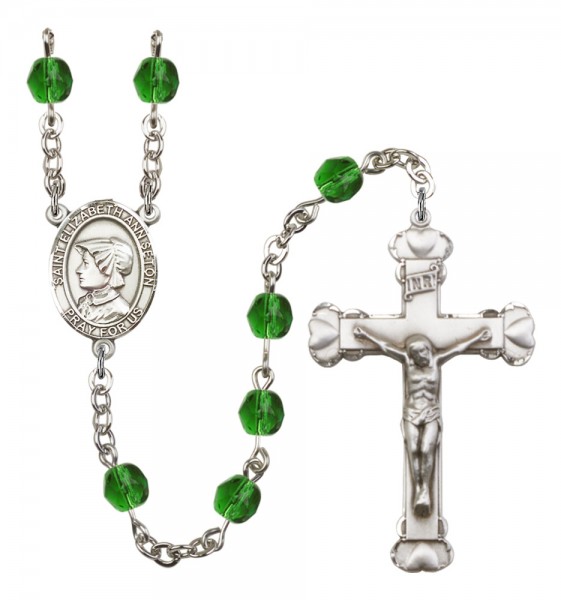 Women's St. Elizabeth Ann Seton Birthstone Rosary - Emerald Green