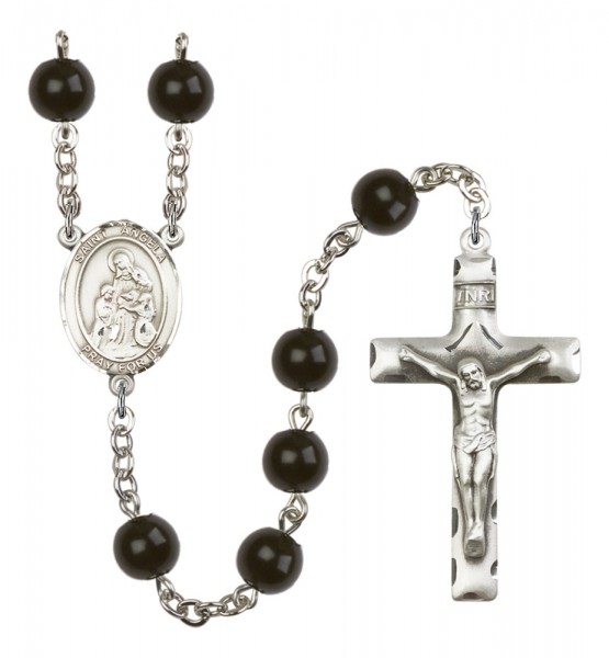 Men's St. Angela Merici Silver Plated Rosary - Black