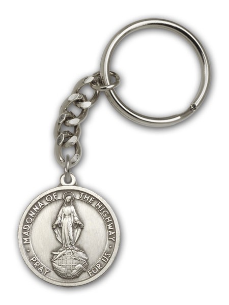 Our Lady of the Highway Keychain - Antique Silver