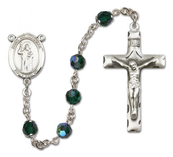 St. Columbkille Sterling Silver Heirloom Rosary Squared Crucifix - Emerald Green