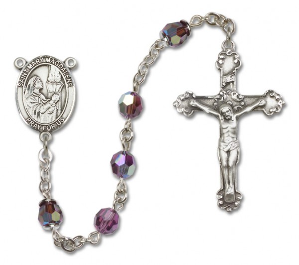 St. Mary Magdalene Sterling Silver Heirloom Rosary Fancy Crucifix - Amethyst