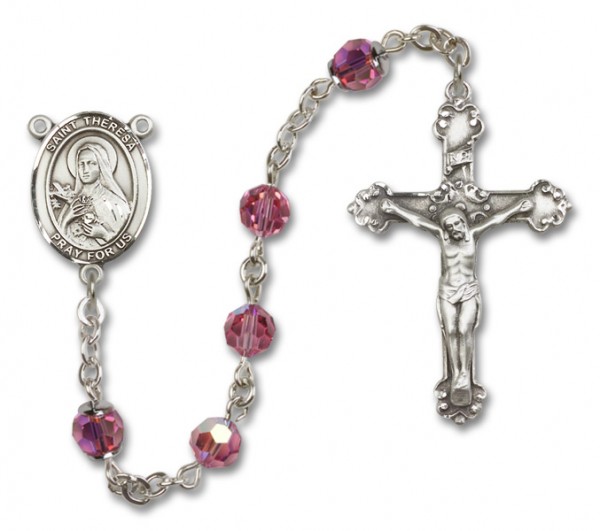 St. Theresa Sterling Silver Heirloom Rosary Fancy Crucifix - Rose