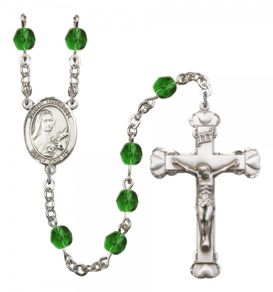 Women's St. Therese of Lisieux Birthstone Rosary - Emerald Green
