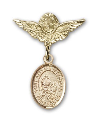Pin Badge with St. Bernard of Montjoux Charm and Angel with Smaller Wings Badge Pin - 14K Solid Gold