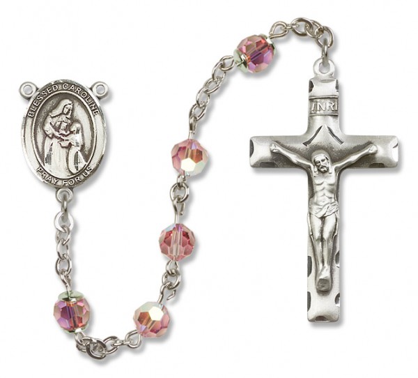 Blessed Caroline Gerhardinger Sterling Silver Heirloom Rosary Squared Crucifix - Light Rose