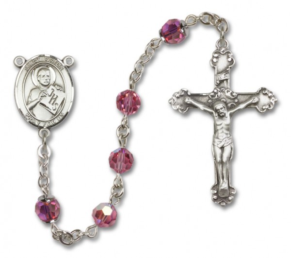 St. Viator of Bergamo Sterling Silver Heirloom Rosary Fancy Crucifix - Rose