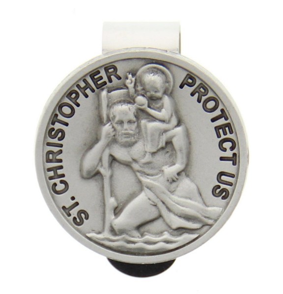 Round St. Christopher Visor Clip, Pewter - 1 1/2&quot; dia - Silver