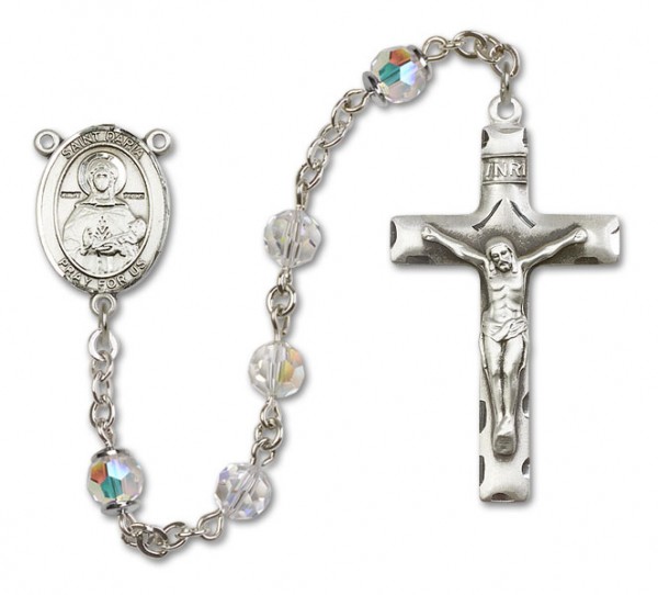 St. Daria  Sterling Silver Heirloom Rosary Squared Crucifix - Crystal