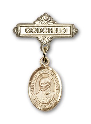 Pin Badge with St. Ignatius Charm and Godchild Badge Pin - 14K Solid Gold