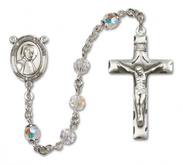 St. Edmond Campion Sterling Silver Heirloom Rosary Squared Crucifix - Crystal