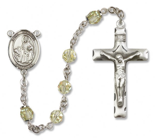 St. Dymphna Sterling Silver Heirloom Rosary Squared Crucifix - Zircon