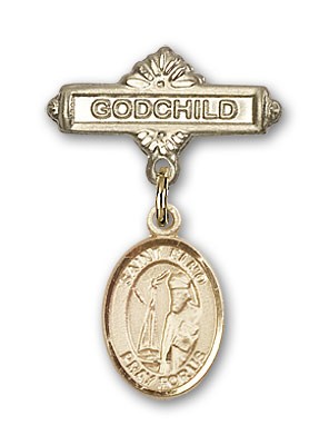 Pin Badge with St. Elmo Charm and Godchild Badge Pin - 14K Solid Gold