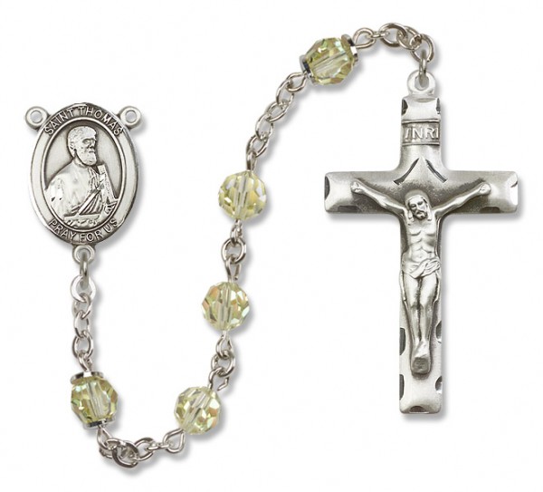 St. Thomas the Apostle Sterling Silver Heirloom Rosary Squared Crucifix - Zircon
