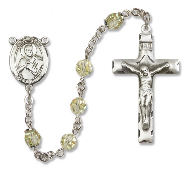 St. Viator of Bergamo Sterling Silver Heirloom Rosary Squared Crucifix - Zircon