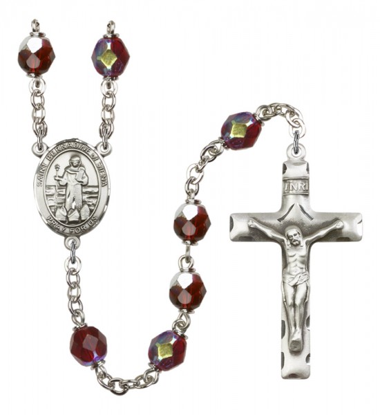 Men's St. Bernadine of Sienna Silver Plated Rosary - Garnet