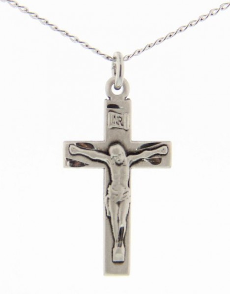 Women's Dainty Crucifix Pendant Etched Accents - Sterling Silver