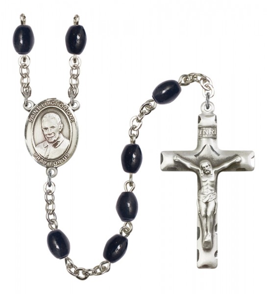 Men's St. Luigi Orione Silver Plated Rosary - Black Oval