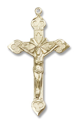 Men's Spade Tip Crucifix Pendant - 14K Solid Gold