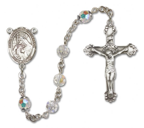 St. Margaret of Cortona Sterling Silver Heirloom Rosary Fancy Crucifix - Crystal