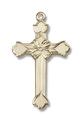 Floral Center Women's Cross Necklace - 14K Solid Gold