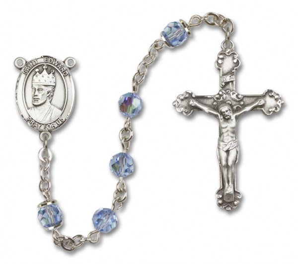 St. Edward the Confessor Sterling Silver Heirloom Rosary Fancy Crucifix - Light Sapphire