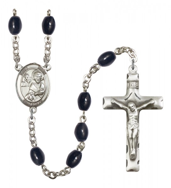 Men's St. Mark the Evangelist Silver Plated Rosary - Black Oval