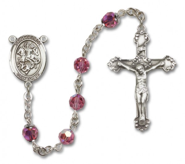 St. George Sterling Silver Heirloom Rosary Fancy Crucifix - Rose