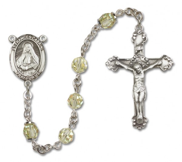 St. Frances Cabrini Sterling Silver Heirloom Rosary Fancy Crucifix - Zircon