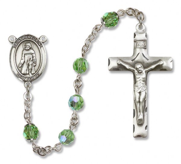 St. Peregrine Laziosi Sterling Silver Heirloom Rosary Squared Crucifix - Peridot