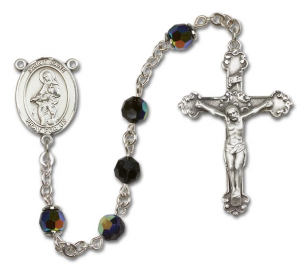 St. Jane Frances de Chantal Sterling Silver Sterling Silver Heirloom Rosary Fancy Crucifix - Black